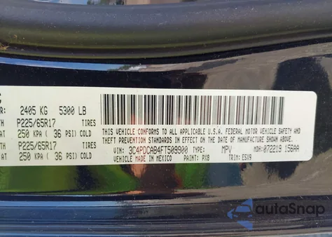 2015 Dodge Journey Se из США, поврежденный, VIN 3C4PDCAB4FT509900